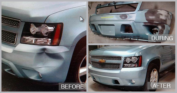 Chevy Suburban Before and After at Preston Auto Body of Dover in Dover DE