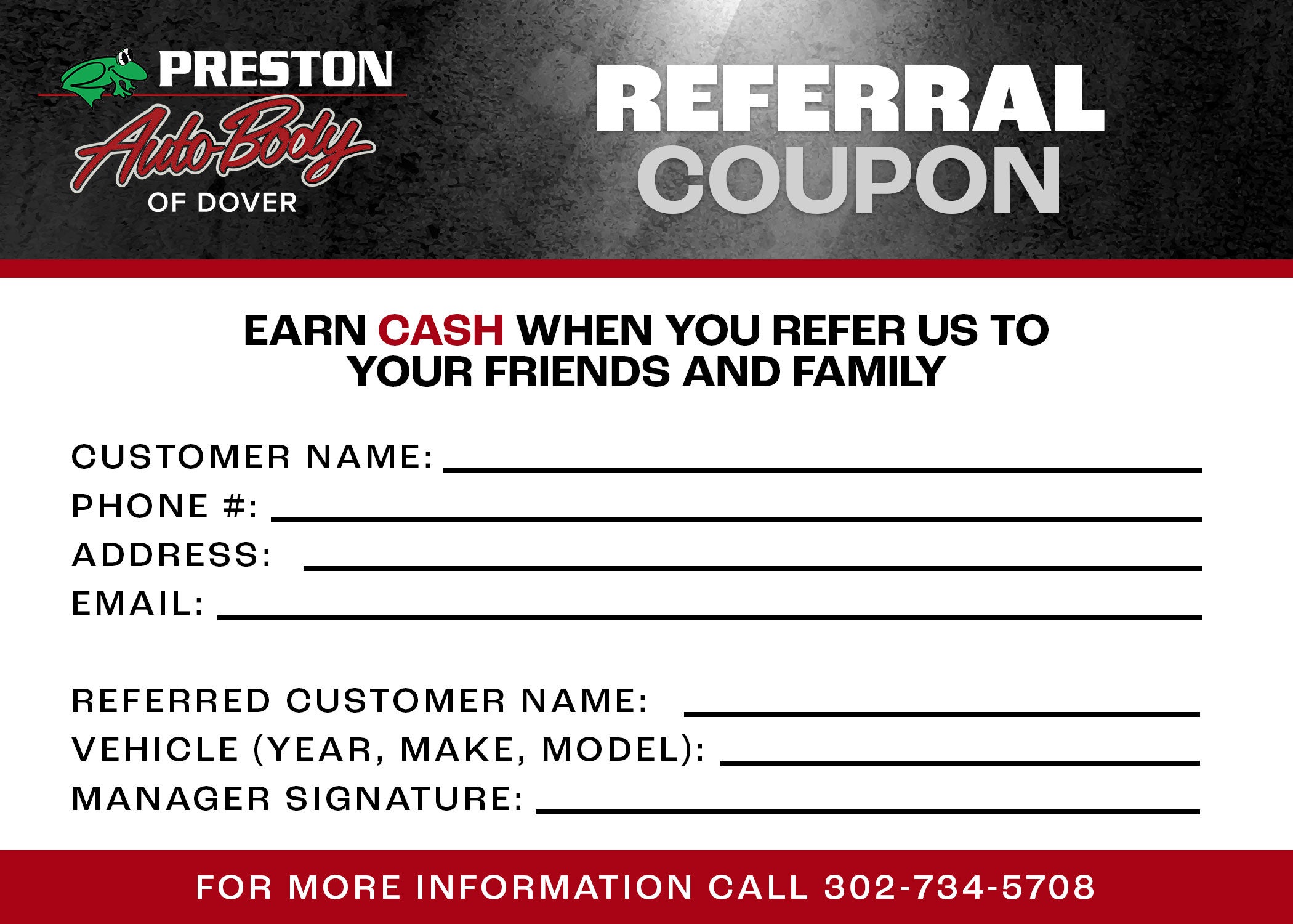 Referral Form for Preston Auto Body of Dover in Dover DE